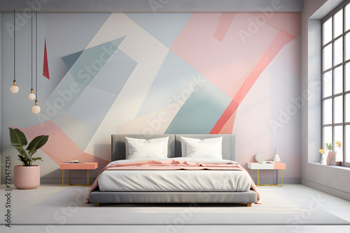 Naklejka A bedroom wall mural with an abstract geometric pattern