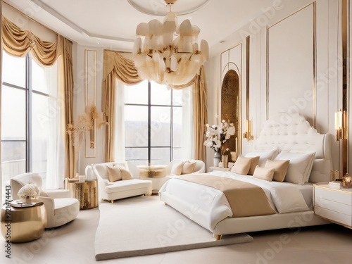 Luxury modern bedroom with golden and white bed  © Tripura jouty