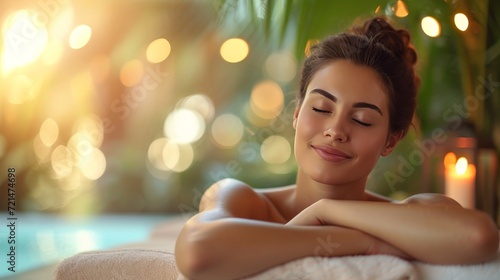 hispanic woman customer enjoying relaxing anti-stress spa massage and pampering with beauty skin recreation leisure 