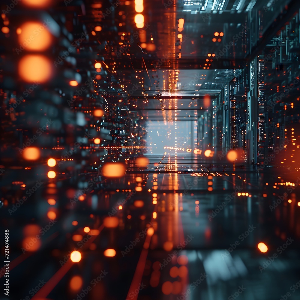 Fototapeta premium A dynamic scene of a supercomputer powering up