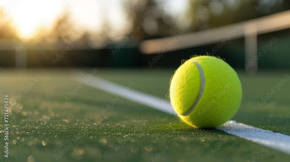 side view of a tennis ball on a tennis court  
