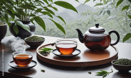 a serene scene featuring pressed puer tea and a teapot