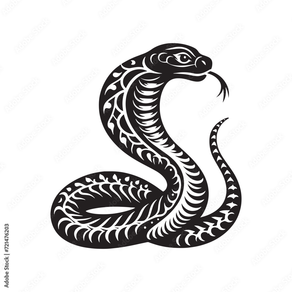 Fototapeta premium Sinister Shadows: Cobra Animal Silhouette Set Evoking a Sense of Menacing Beauty in the Serpent's Form - Cobra Illustration - Cobra Vector 