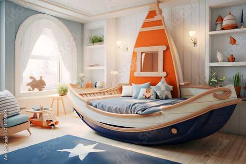 A childrens bedroom with a nautical theme