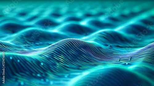 Abstract Blue Waves: Futuristic Digital Design with Flowing Lines and Glowing Texture in Dark Space