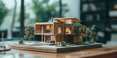 Architect create a model of a wooden house.