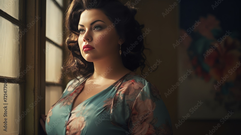 Plus Size Women Floral Dress Model Professional Photo Plus Size Women Floral Dress Model Professional Photo