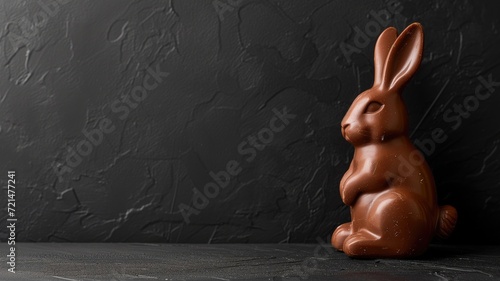 A solitary chocolate bunny figure against a dark textured backdrop photo