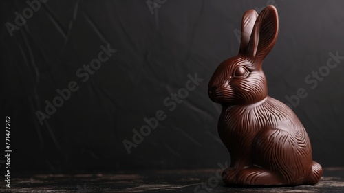 A chocolate Easter bunny on a dark wooden surface photo