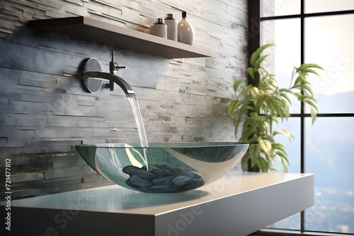 contemporary bathroom with a glass vessel sink