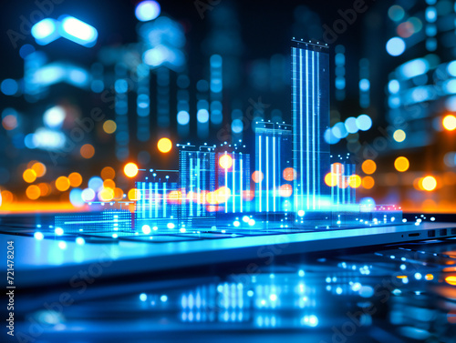 Futuristic City Network: Digital Connectivity and Abstract Technology in Urban Night Skyline