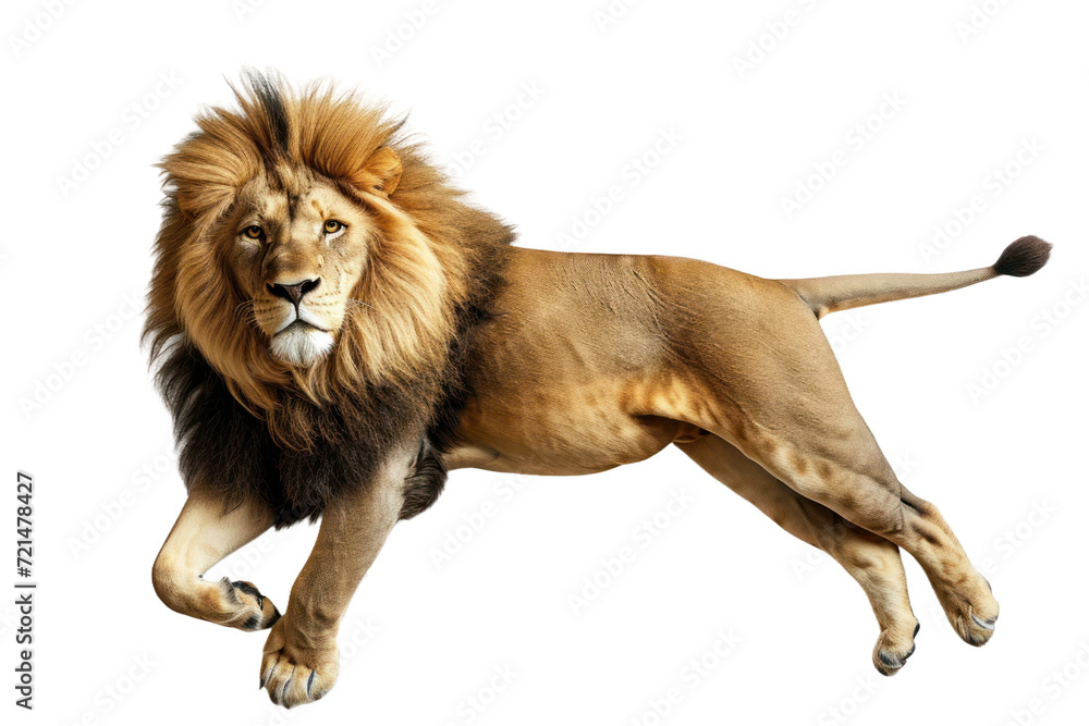 Top view lying lion isolated on white or transparent background, png clipart, design element. Easy to place on any other background.