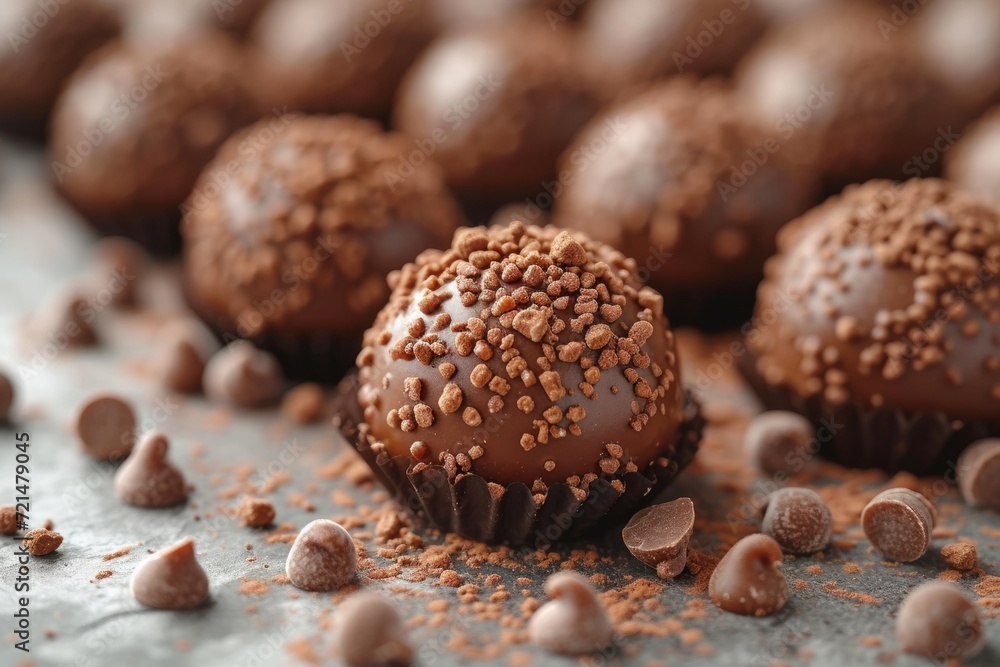 Delicious chocolate truffles, an exquisite assortment on a rustic wooden plate, are a tempting and delicious treat. Delicious chocolate truffles, an exquisite assortment on a rustic wooden plate, are a tempting and delicious treat.