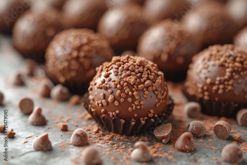 Delicious chocolate truffles, an exquisite assortment on a rustic wooden plate, are a tempting and delicious treat.