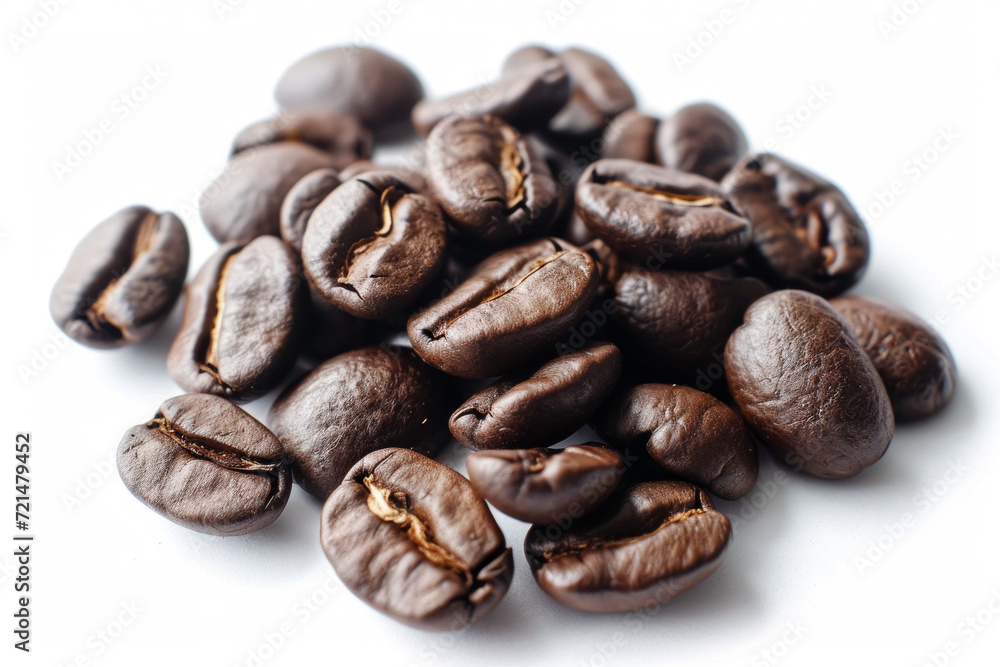Coffee beans on white. Background with selective focus and copy space Coffee beans on white. Background with selective focus and copy space