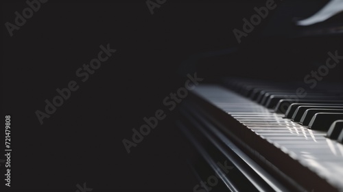 A closeup of black and white piano keys in dim light