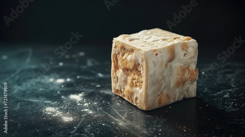Artisanal natural soap with honeycomb texture on a dark background