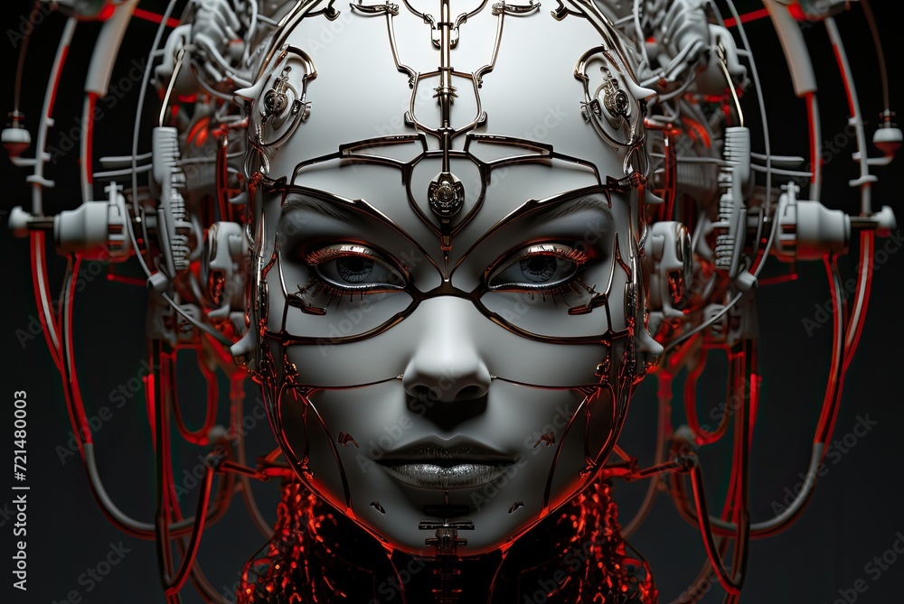 Illustration of a cyberpunk-inspired humanoid female robot, showcasing future innovation in science fiction Illustration of a cyberpunk-inspired humanoid female robot, showcasing future innovation in science fiction