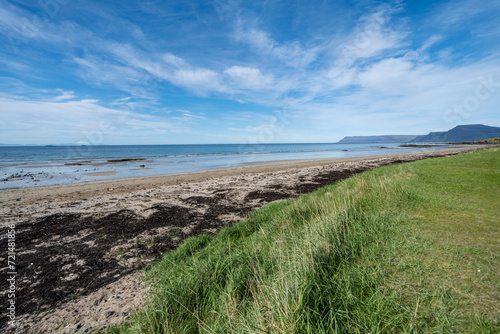 Beach in the Westfjords of Iceland on a sunny day