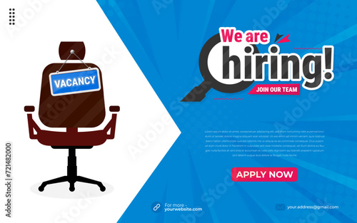 We're hiring banner design. We are hiring job announcement template design employee vacancy announcement vacant position vector.