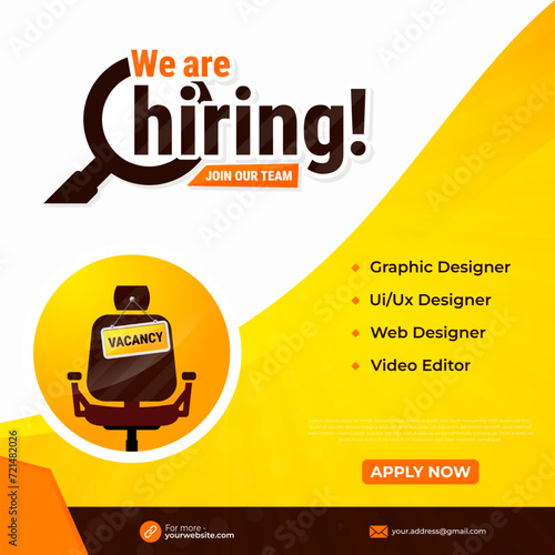 We're hiring banner design. We are hiring job announcement template design employee vacancy announcement vacant position vector.