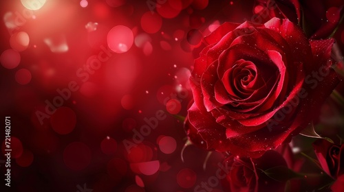 Blooming Red Rose Flower background. Love, romance and greeting holiday card, vector