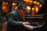 A talented pianist wearing a stylish hat captivates the audience with his passionate performance on the grand piano during a jazz recital