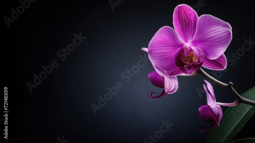 Purple orchid close-up, with a soft-focused dark background