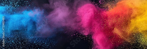 Colorful empty frame for text, Vivid Holi Festival Sale Banner, Explosion of Powder for Holiday Promotions or Birthday Events on black background. photo