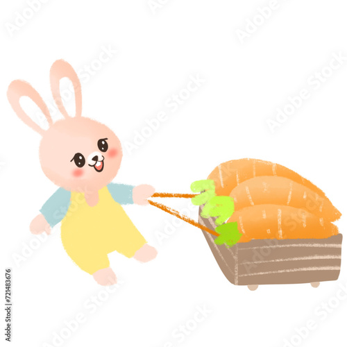 easter bunny cartoon with carrots basket