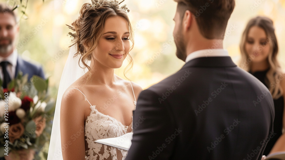 A couple exchanging vows in a warm, intimate ceremony, capturing the depth and sincerity of their commitment and love A couple exchanging vows in a warm, intimate ceremony, capturing the depth and sincerity of their commitment and love