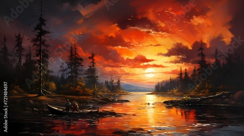 A fiery red and orange sunset painting the sky with dramatic hues