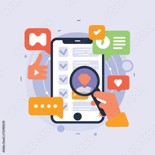 Wallpaper Mural 2d vector illustration colorful social media boost , influence blogger E-marketer via Internet pages marketing referral Torontodigital.ca