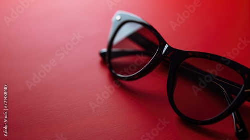 Chic black sunglasses presented on a vivid red backdrop