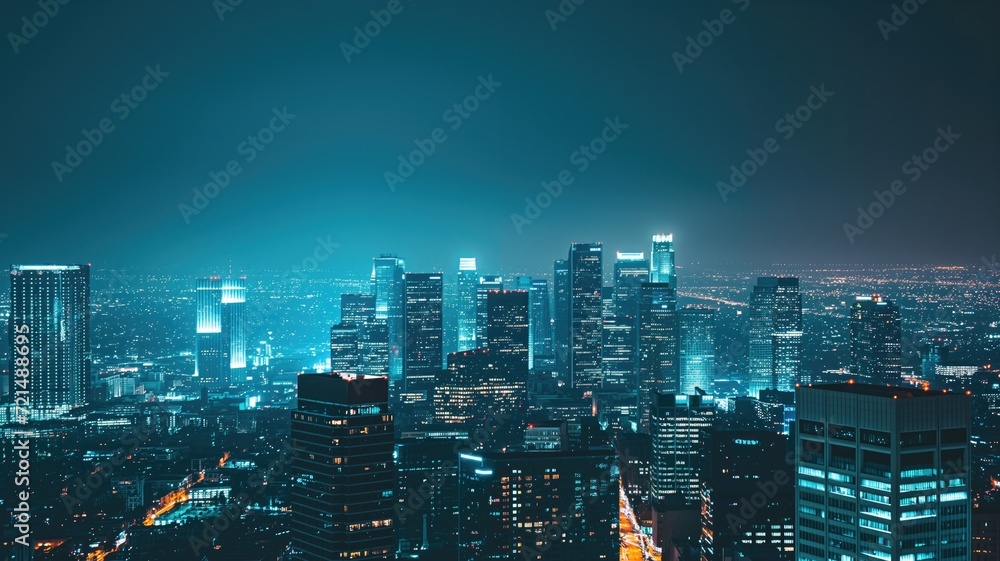 City skyline at night with glowing urban lights