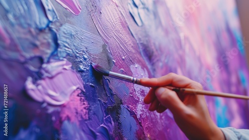 Close-up of hand painting vibrant strokes on canvas