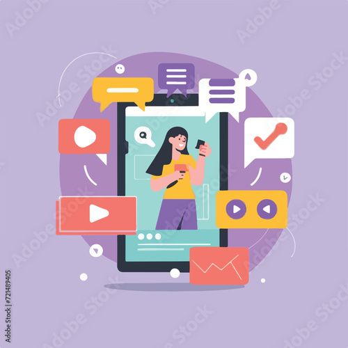 2d vector illustration colorful social media boost , influence blogger E-marketer via Internet pages marketing referral