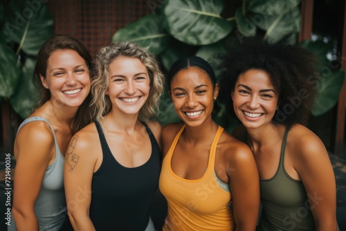 Portrait of smiling group of female yoga instructors