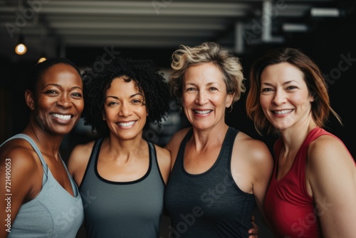 Group portrait of smiling middle aged body positive women