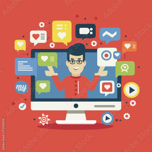 Wallpaper Mural 2d vector illustration colorful social media boost , influence blogger E-marketer via Internet pages marketing referral Torontodigital.ca