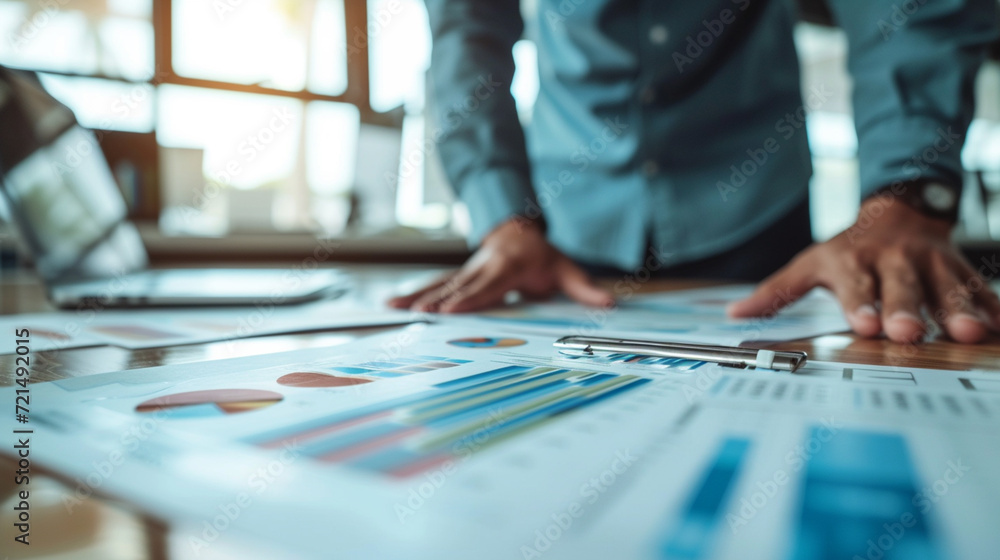 Focused Analysis of Reports Show shareholders and executives closely examining and discussing specific pages of financial reports or strategic documents. Focused Analysis of Reports Show shareholders and executives closely examining and discussing specific pages of financial reports or strategic documents.