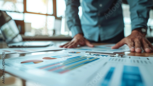 Focused Analysis of Reports Show shareholders and executives closely examining and discussing specific pages of financial reports or strategic documents.