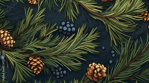 seamless background with coniferous branches pattern, coniferous, fir, 