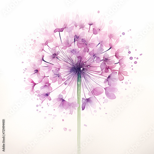 allium flower on white background. beautiful watercolour style illustration photo