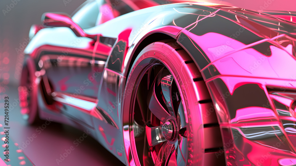 Brandless pink generic concept car in studio environment