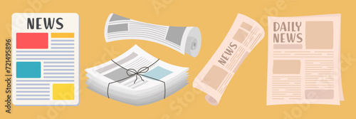 Newspaper vector Icon Illustration of cartoon daily or weekly printed newspaper publication icons set