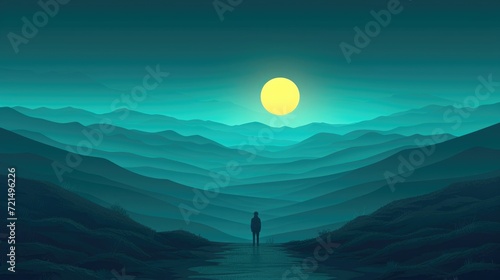 Minimalist abstractions vibe autumn light on the mountains , an illustration of a person