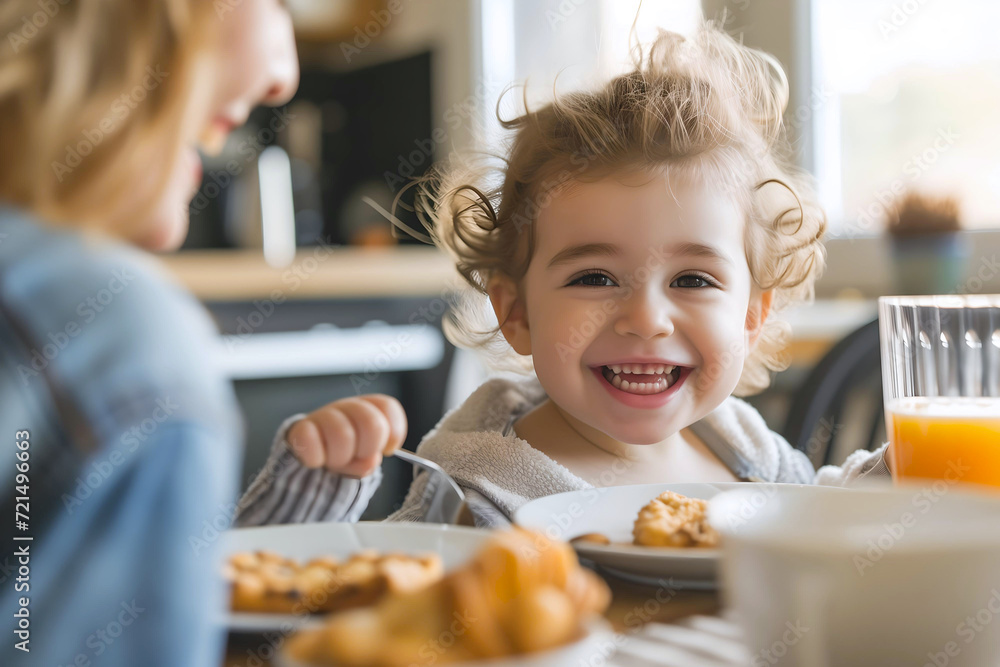 Tea party with a mother and her child. Breakfast with mom. Happy Mother's Day. Tea party with a mother and her child. Breakfast with mom. Happy Mother's Day.