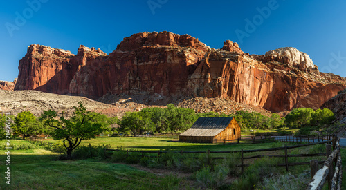 The historical remains of the Fruita Barn settlement in Capitol Reef national park in Utah. photo