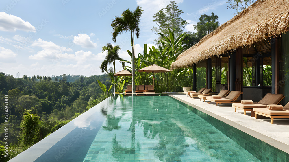Swimming pool of luxury villa in the tropics. Nobody inside